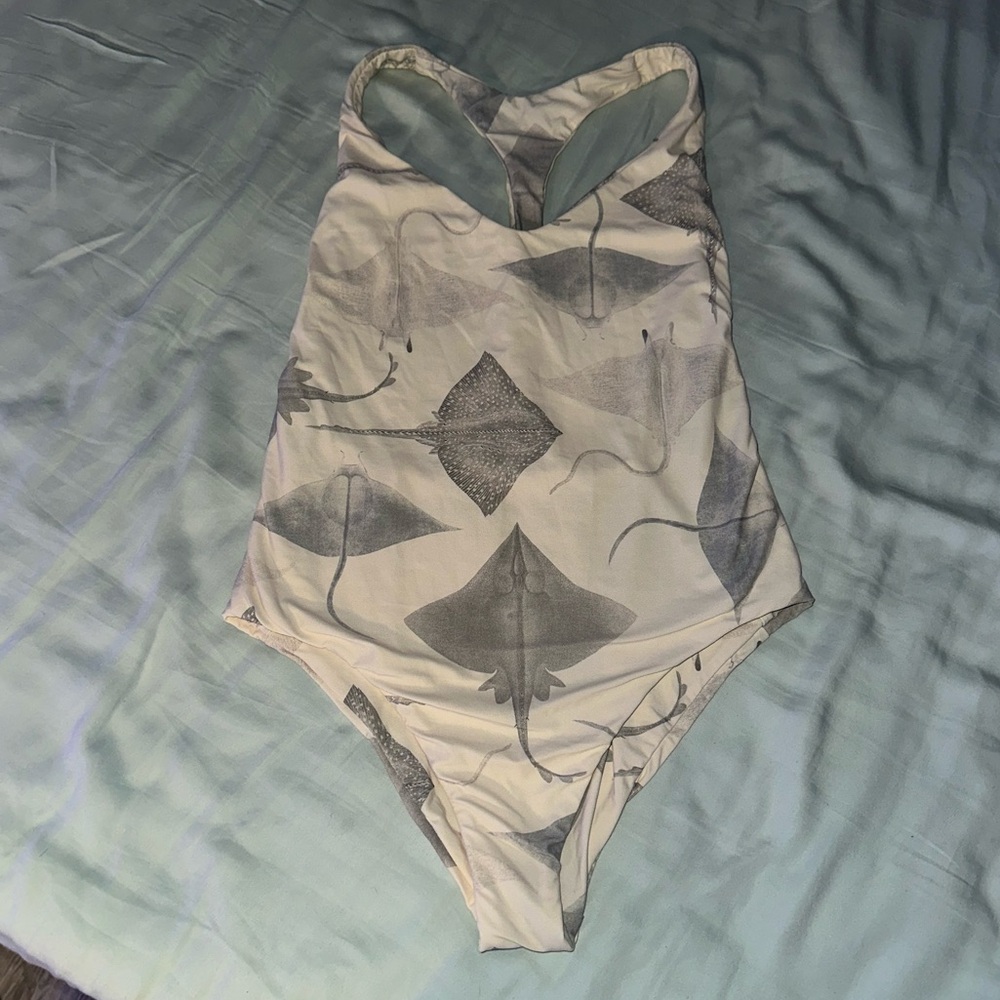 Boys + Arrows Cream and Gray Stingray One-Piece Swimsuit